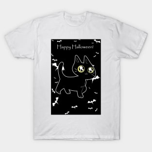 "Happy Halloween" Cutie Black Kitten T-Shirt